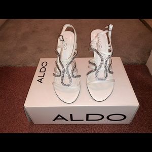 ALDO fancy white and rhinestones heels